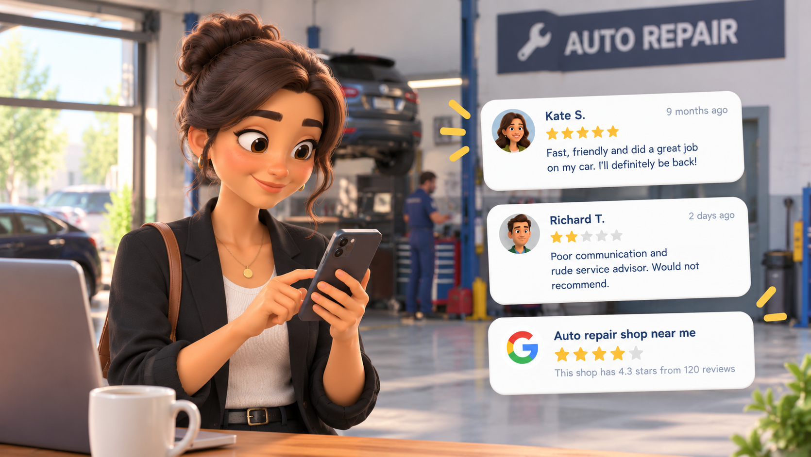 checking auto repair shop reviews