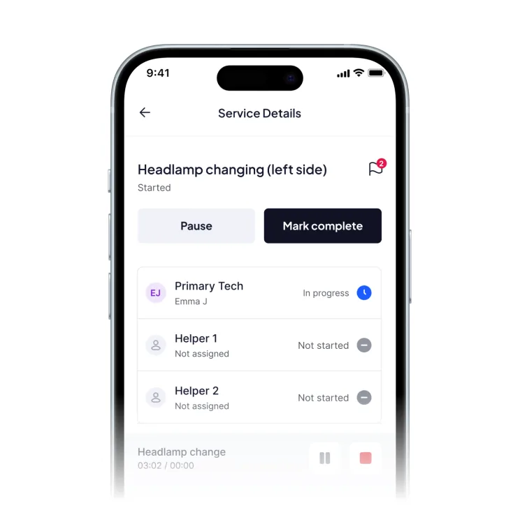 The app's clock-in screen showing logged labour time