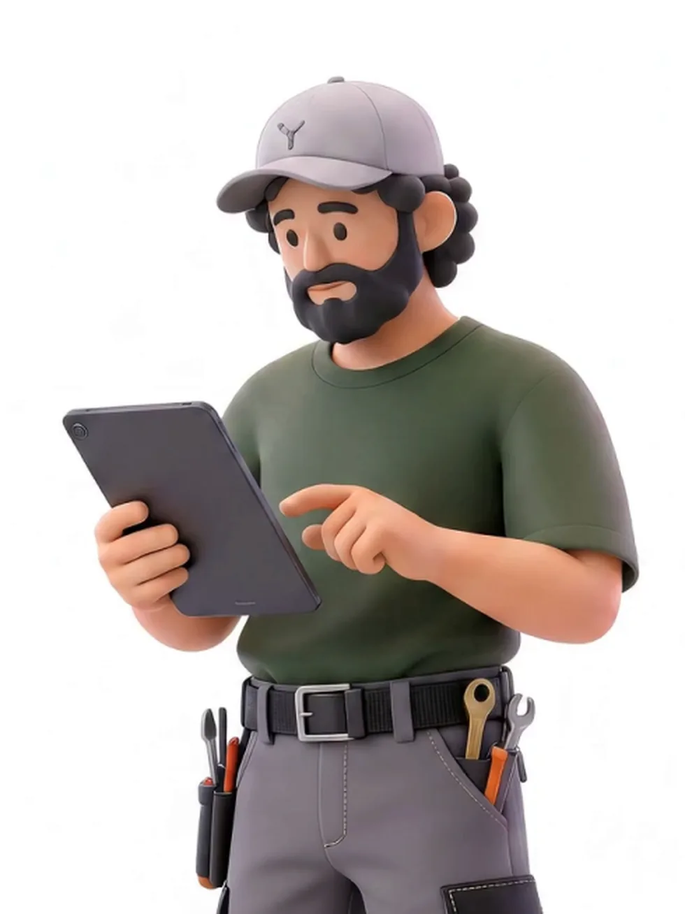 Auto repair technician using Way Repair Tech on a tablet