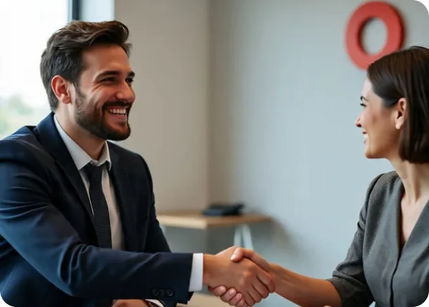 A service advisor shaking hands with a returning customer