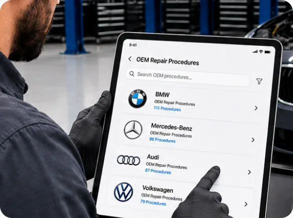 OEM repair data open on a workshop screen